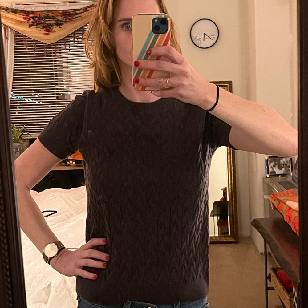 NWT Theory cashmere Cable Knit Short Sleeve sweater - plum purple - size S - Picture 2 of 11